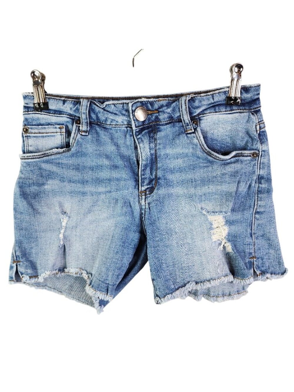 Juniors STS Blue Denim Distressed Cut Off Shorts 4" Inseam Cotton Stretch 25